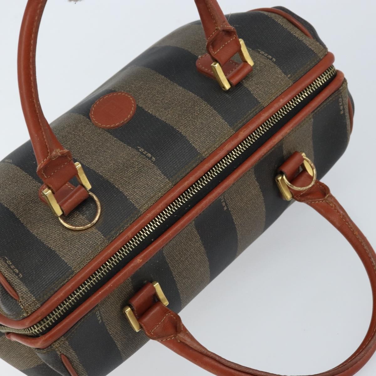 Fendi Vintage Pequin Convertible Boston Bag Coated Canvas Brown Canvas Handbag