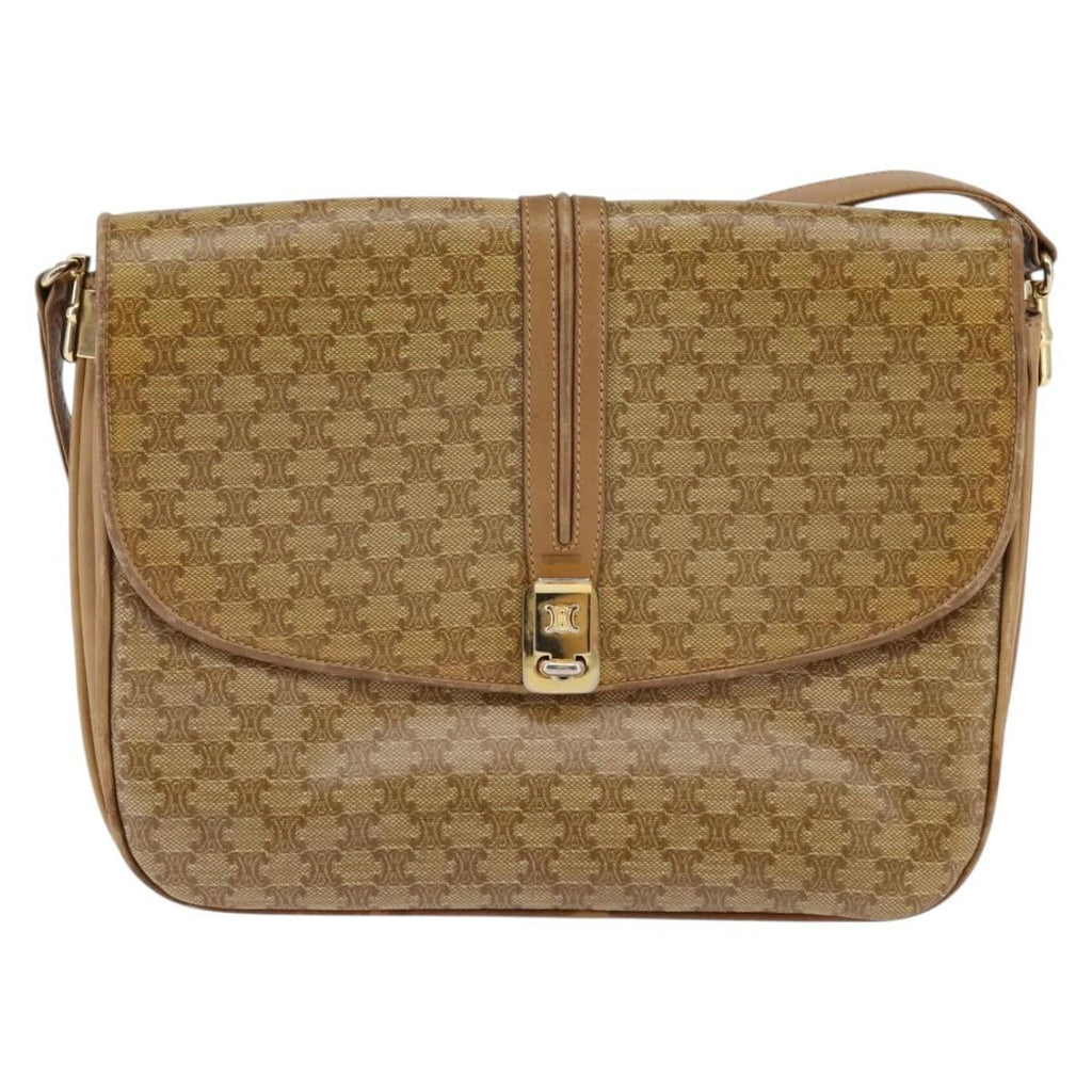Celine Vintage Macadam Shoulder Bag Canvas And Leather Beige Canvas Shoulder Bag Bag