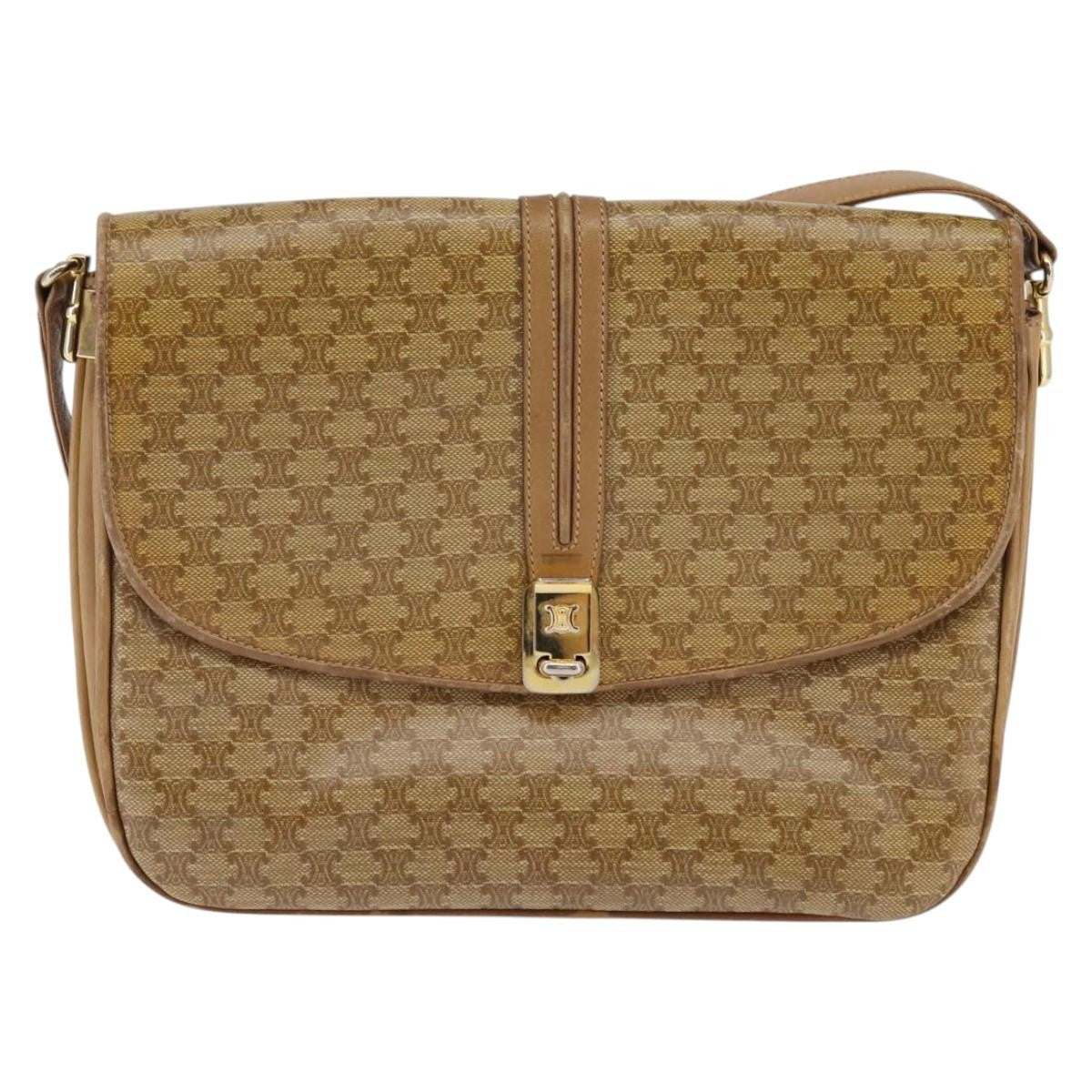 Celine Vintage Macadam Shoulder Bag Canvas And Leather Beige Canvas Shoulder Bag Bag
