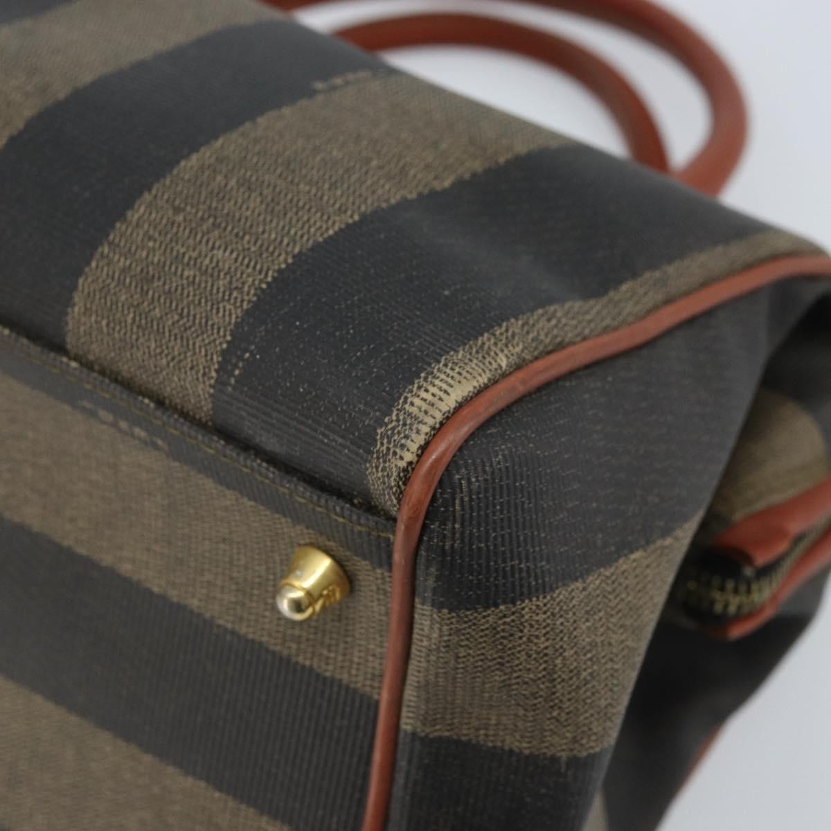 Fendi Vintage Pequin Convertible Boston Bag Coated Canvas Brown Canvas Handbag