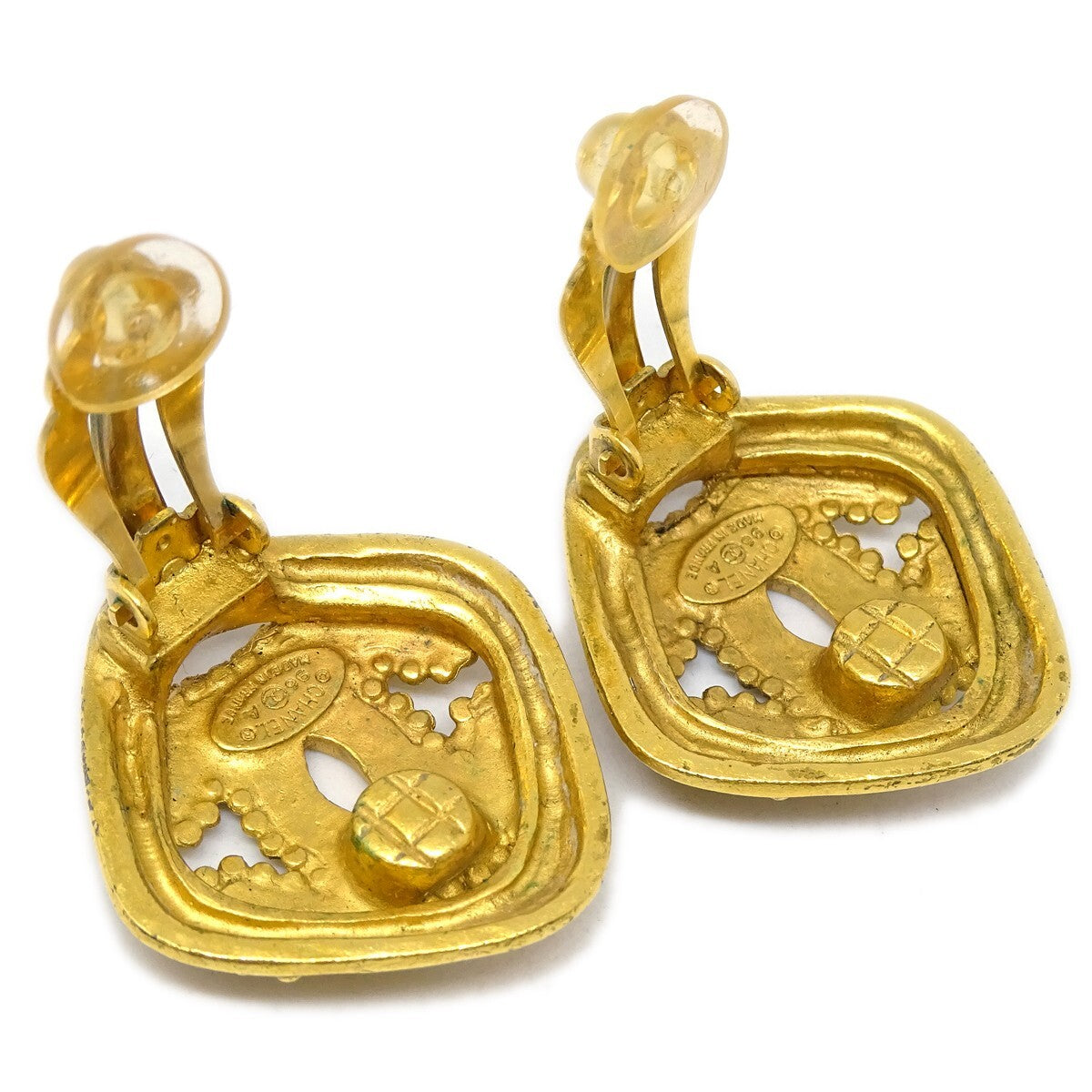 Chanel Cc Rhombus Clip-On Earrings Metal Gold Gold_Plated Earrings Jewelry