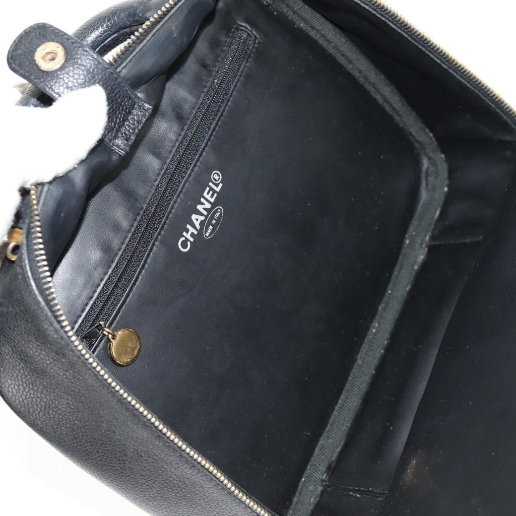 Chanel Vintage Timeless Zip Around Vanity Case Caviar Black Leather Clutche & Pouche Bag