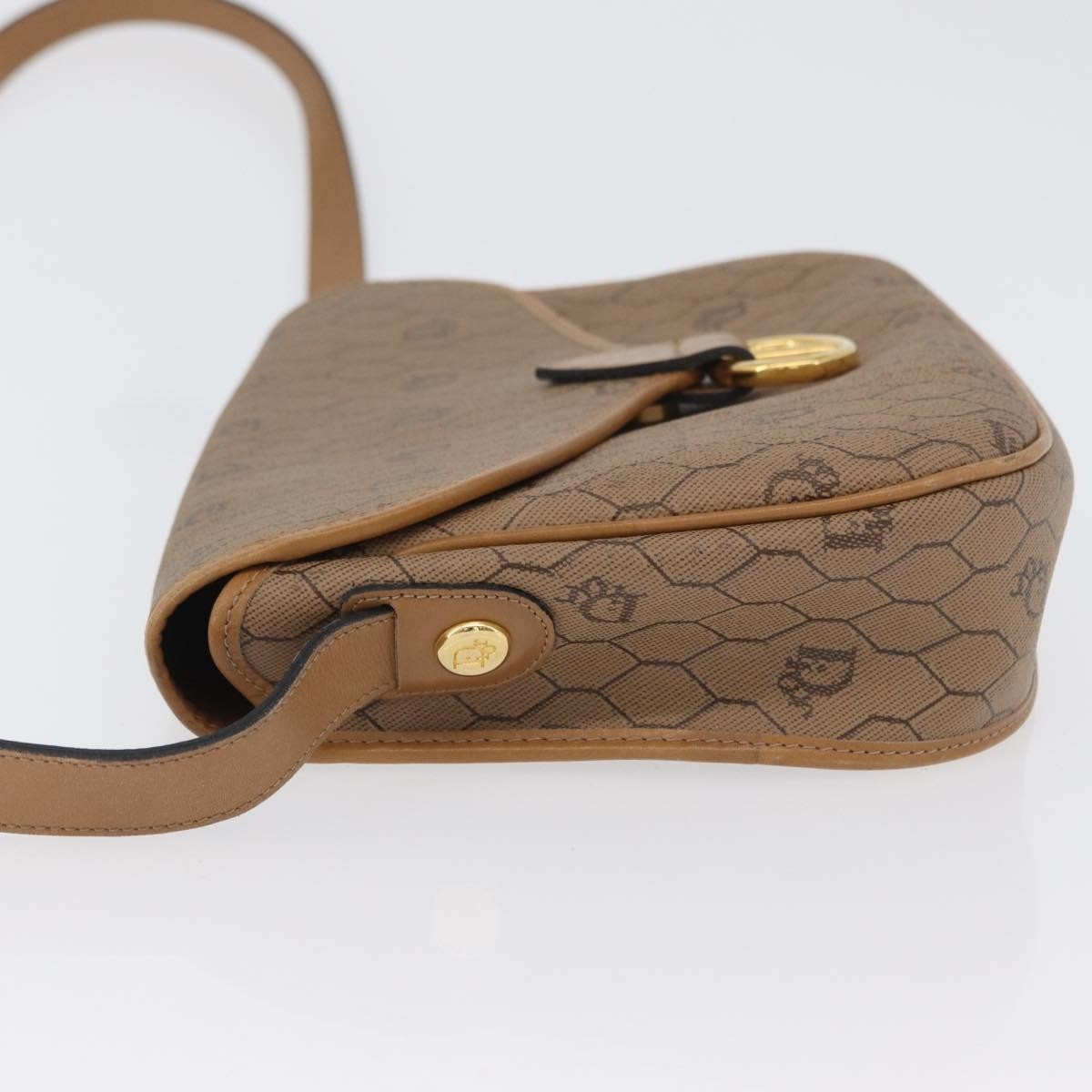Christian Dior Vintage Honeycomb Shoulder Bag Canvas And Leather Beige Canvas Shoulder Bag Bag (Pre-Owned)
