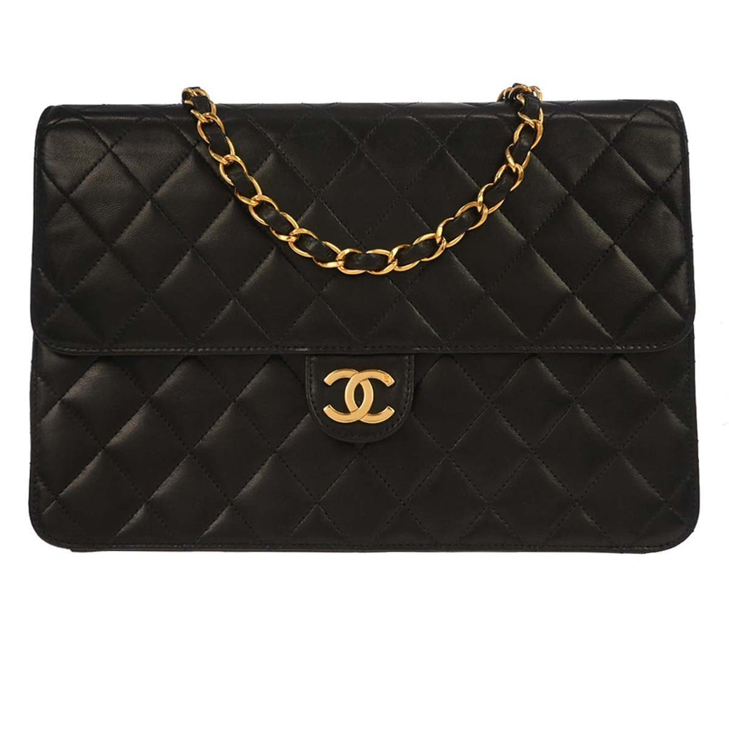 Chanel Flap Shoulder Bag Quilted Lambskin Black Leather Handbag