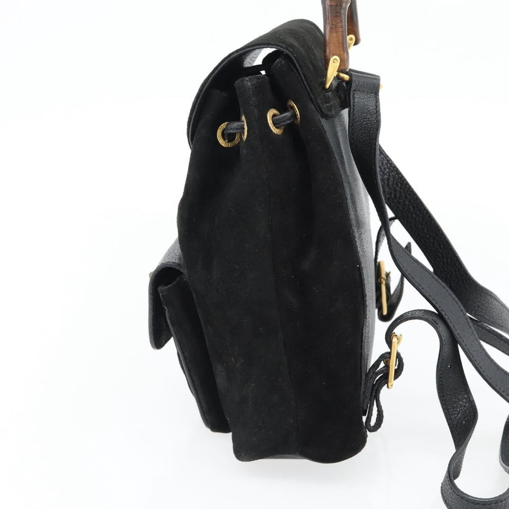 Gucci Vintage Bamboo Backpack Suede Black Suede Backpack Bag (Pre-Owned)