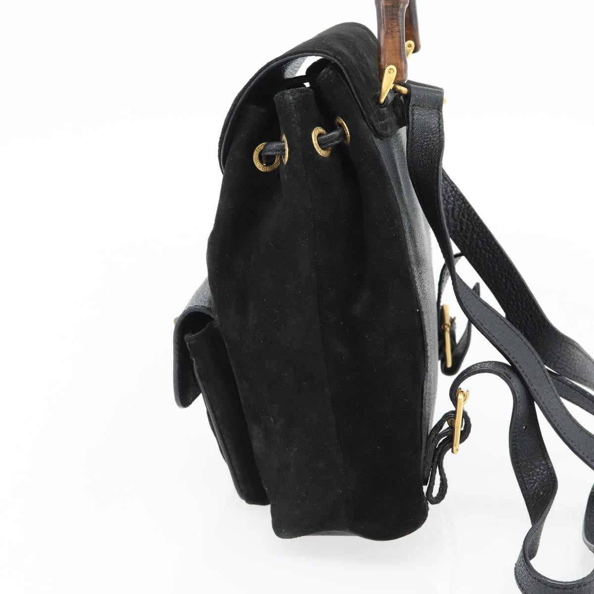 Gucci Vintage Bamboo Backpack Suede Black Suede Backpack Bag (Pre-Owned)
