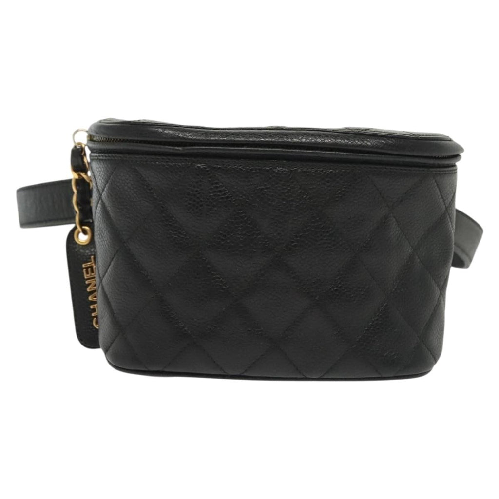 Chanel Vintage Zip Belt Bag Quilted Caviar Black Leather Clutche & Pouche Bag