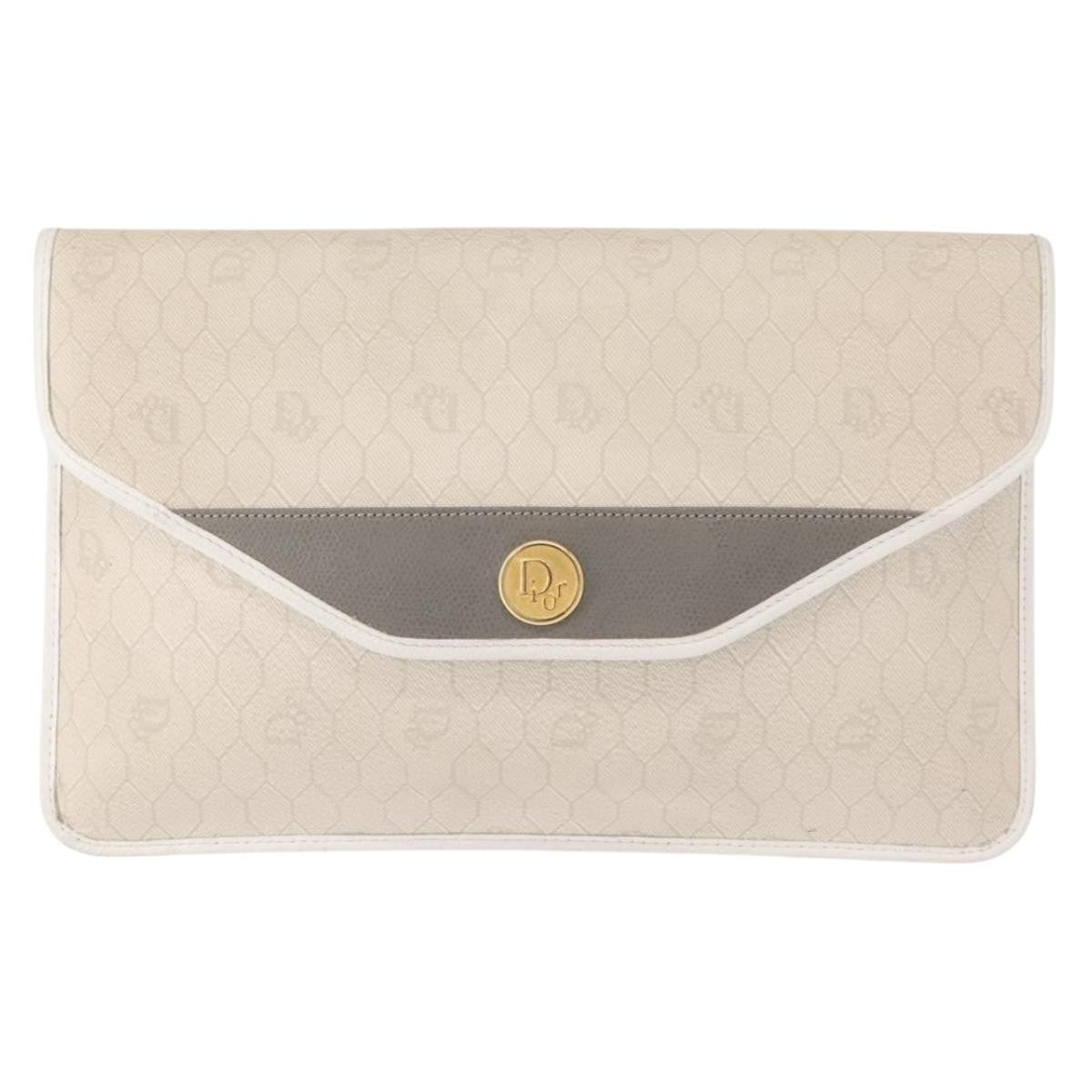 Christian Dior Vintage Honeycomb Clutch Canvas White Canvas Clutche & Pouche Bag (Pre-Owned)