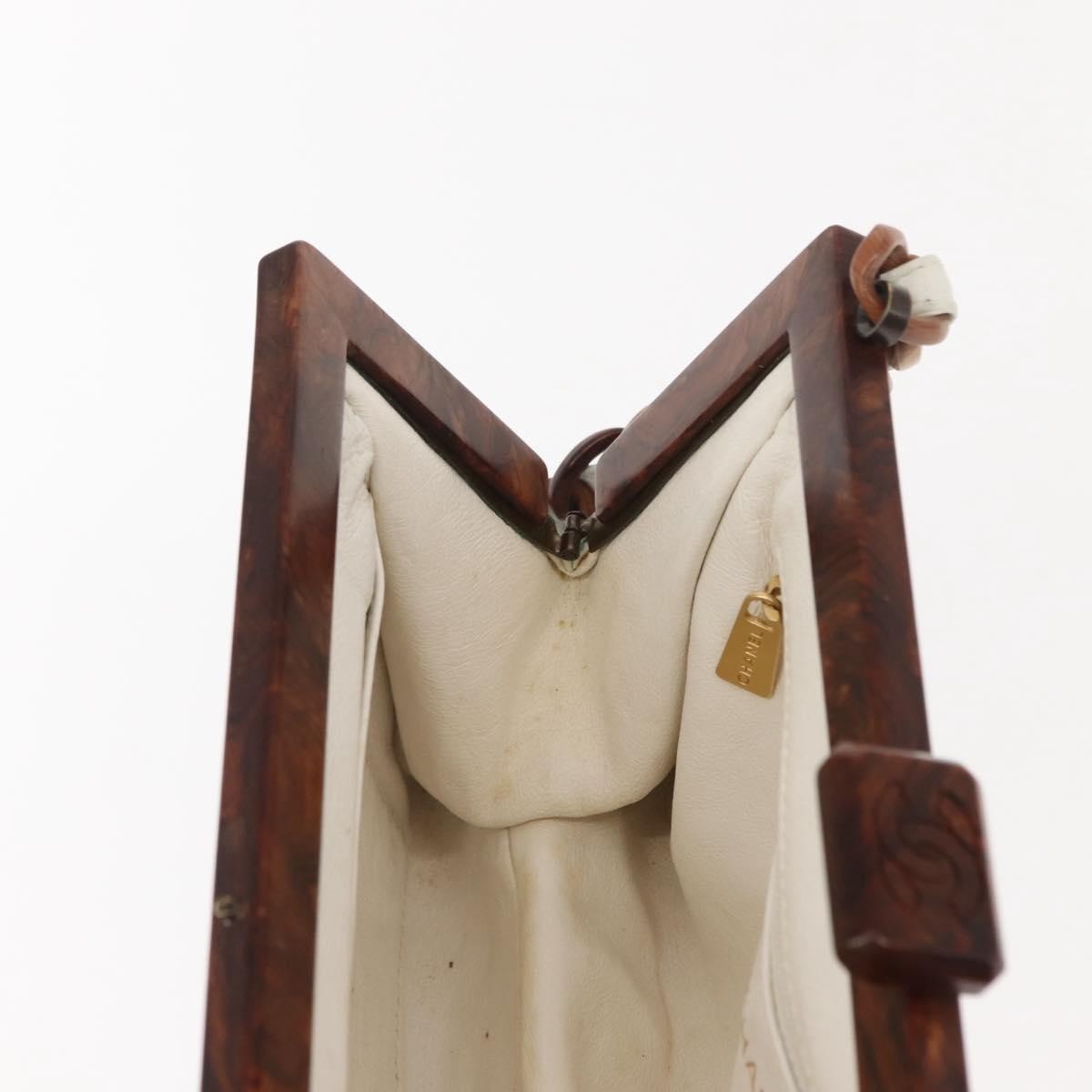 Chanel Wooden Frame Striped Shoulder Bag Leather White Leather Shoulder Bag Bag