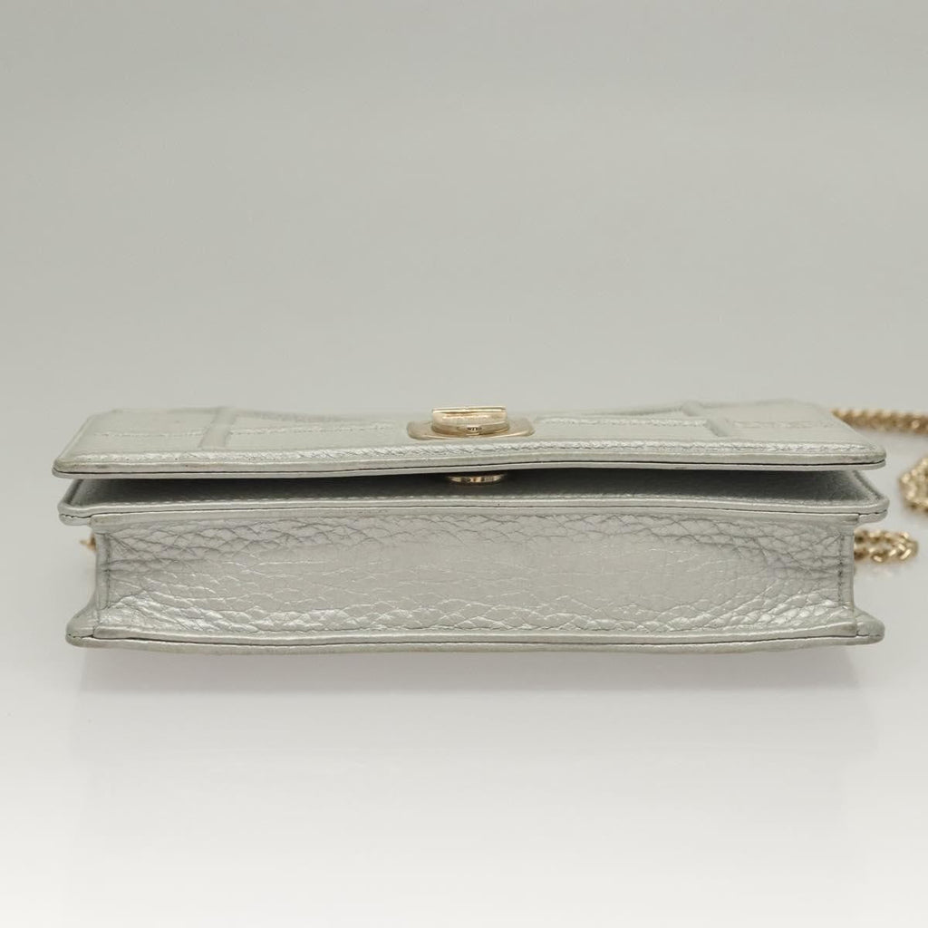 Christian Dior Diorama Wallet On Chain Leather Silver Leather Bag (Pre-Owned)