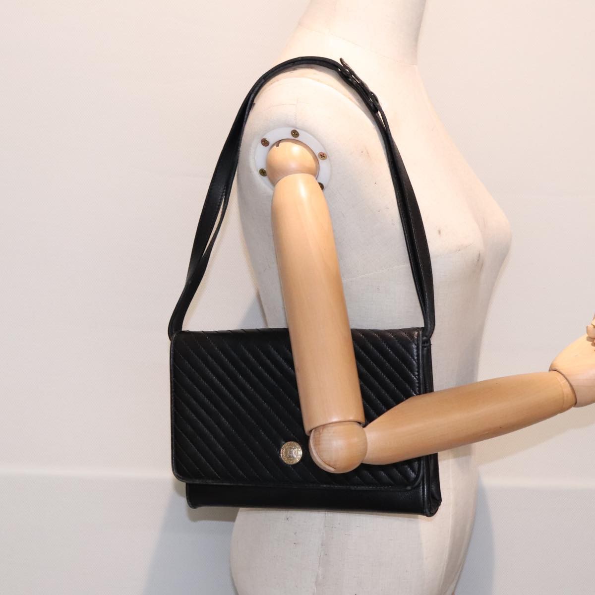 Celine Vintage Shoulder Bag Leather Black Leather Shoulder Bag Bag