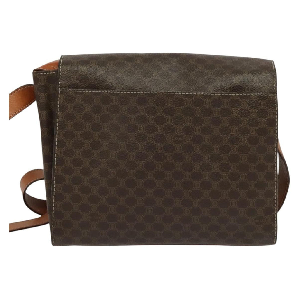 Celine Vintage Macadam Circle Logo Shoulder Bag Canvas And Leather Brown Canvas Shoulder Bag Bag