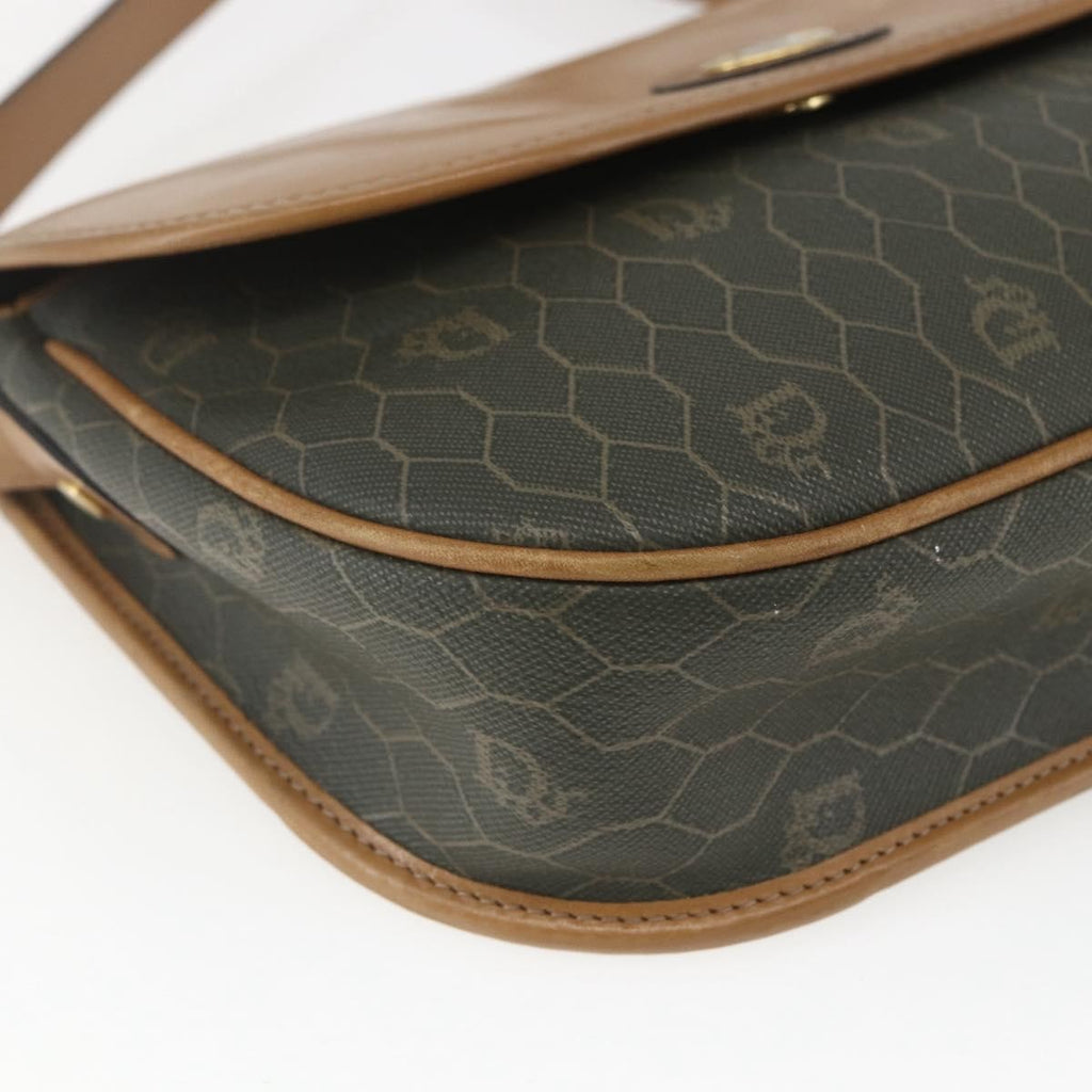 Christian Dior Vintage Honeycomb Flap Crossbody Bag Canvas And Leather Khaki Canvas Shoulder Bag Bag (Pre-Owned)
