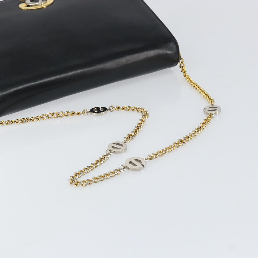 Christian Dior Vintage Chain Flap Shoulder Bag Leather Black Leather Shoulder Bag Bag (Pre-Owned)