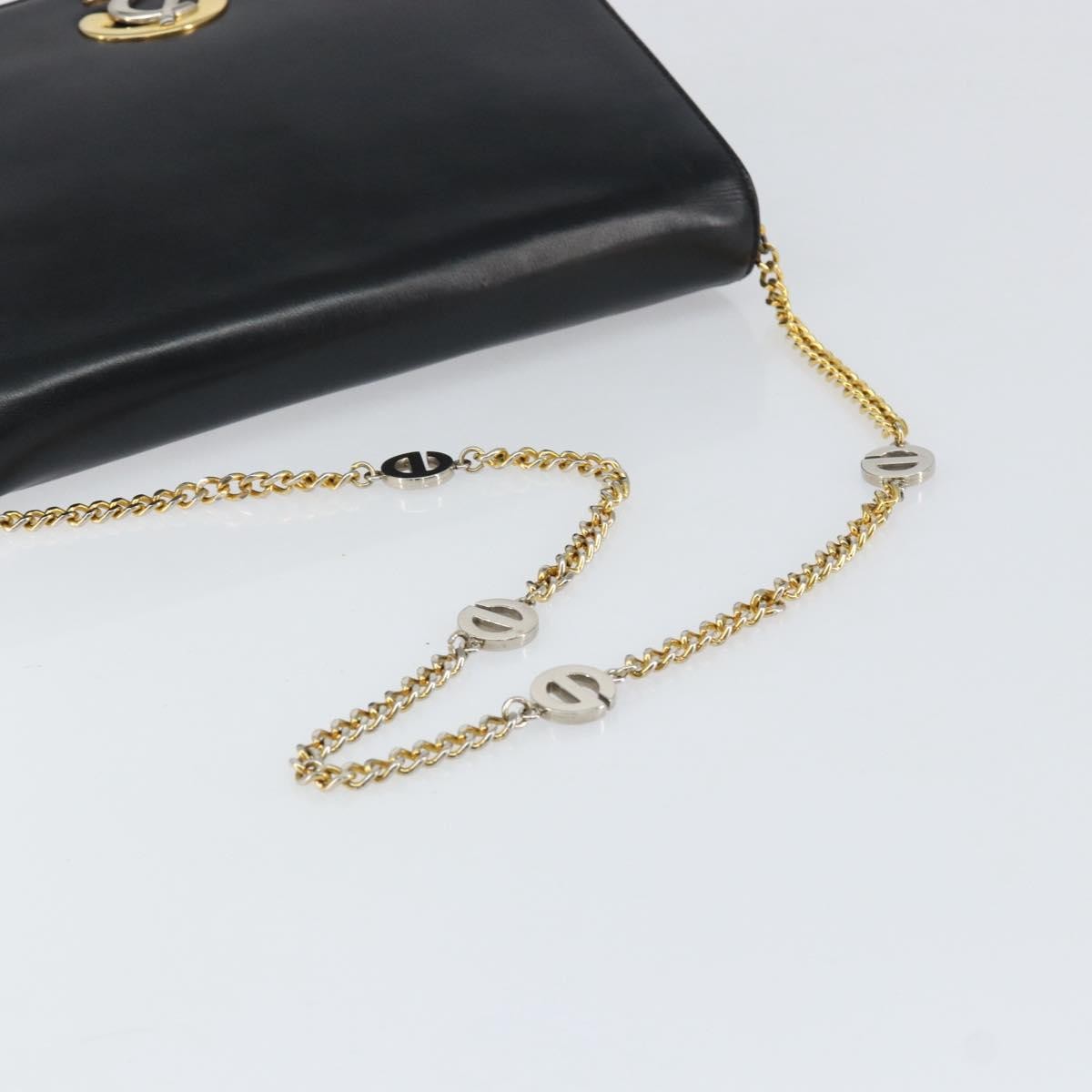 Christian Dior Vintage Chain Flap Shoulder Bag Leather Black Leather Shoulder Bag Bag (Pre-Owned)
