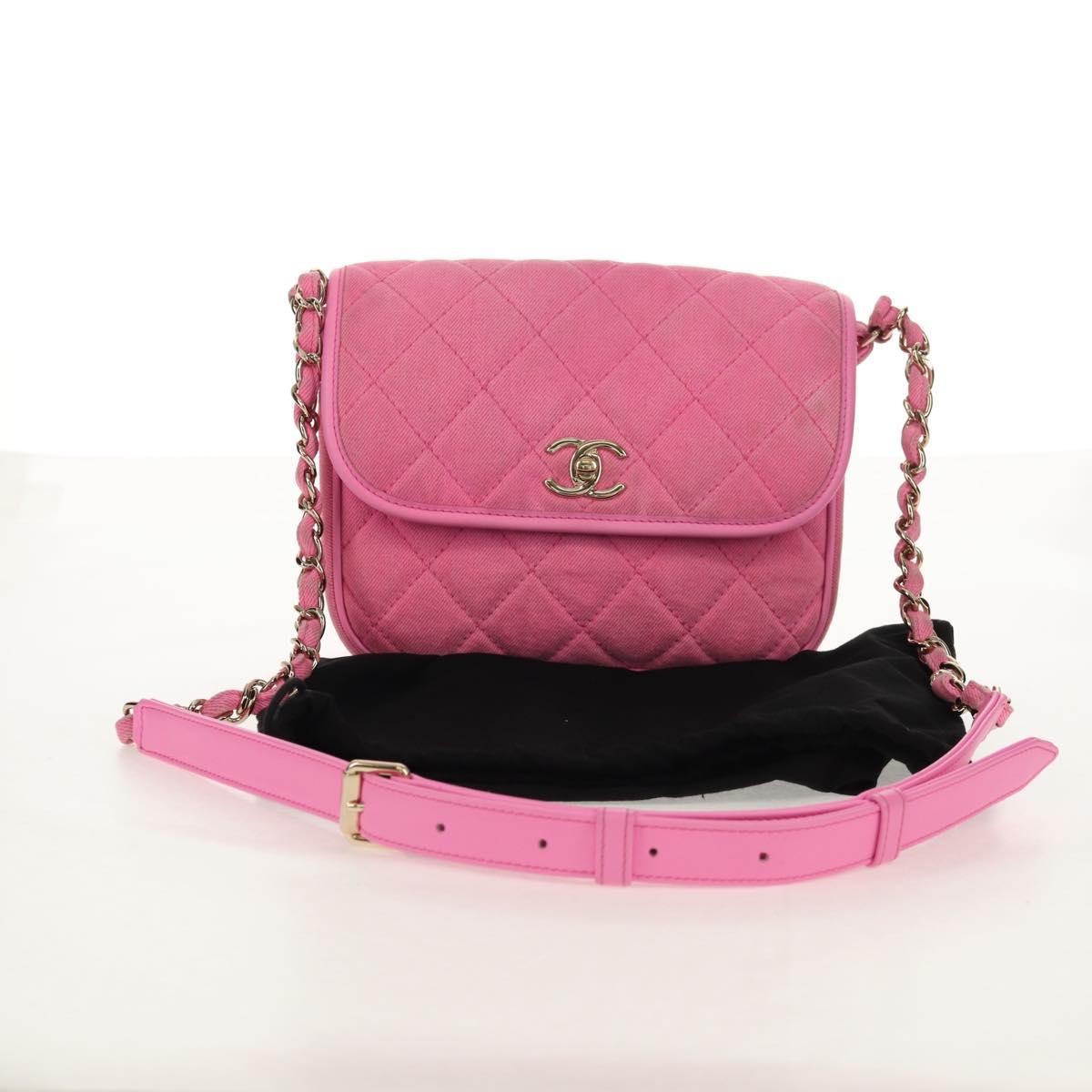 Chanel Flap Messenger Bag Quilted Denim Pink Canvas Shoulder Bag Bag