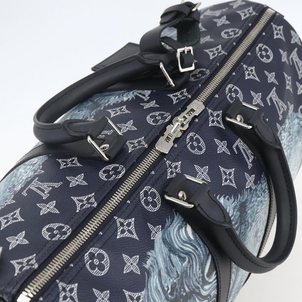 Louis Vuitton Keepall Bandouliere Bag Limited Edition Chapman Savane Monogram Canvas Navy Canvas Travel Bag