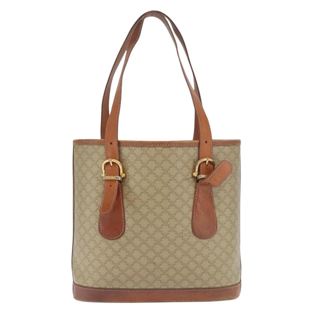 Celine Vintage Macadam Tote Bag Canvas And Leather Beige Canvas Tote Bag Bag