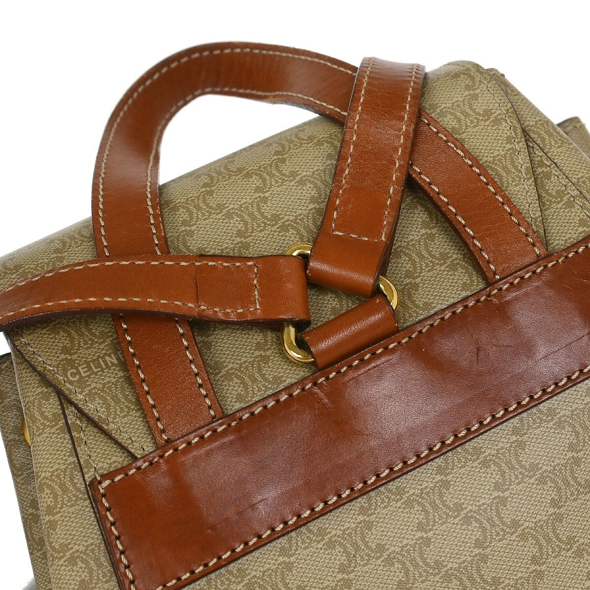 Celine Vintage Macadam Backpack Canvas And Leather Beige Canvas Backpack Bag