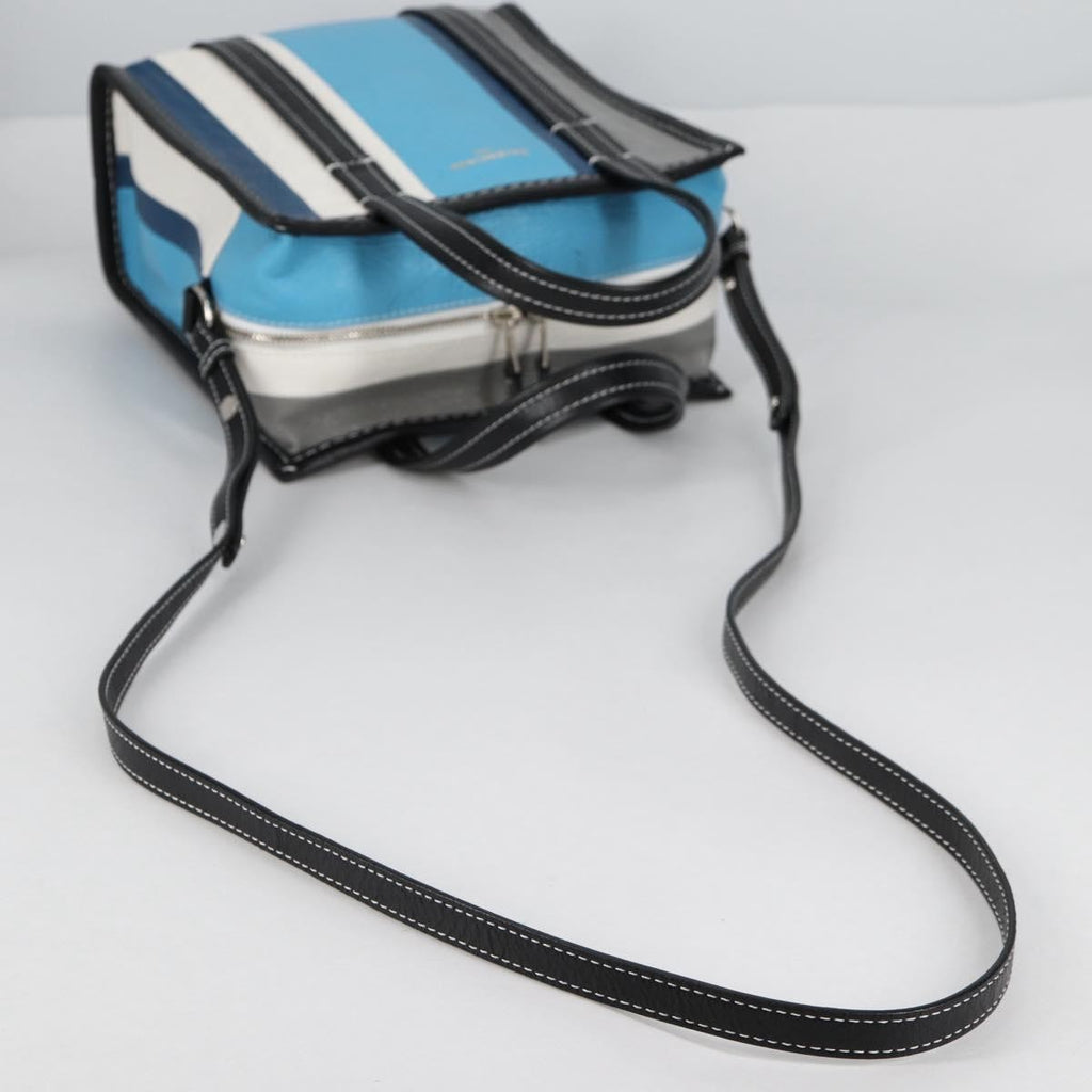 Balenciaga Bazar Convertible Tote Striped Leather Blue Leather Tote Bag