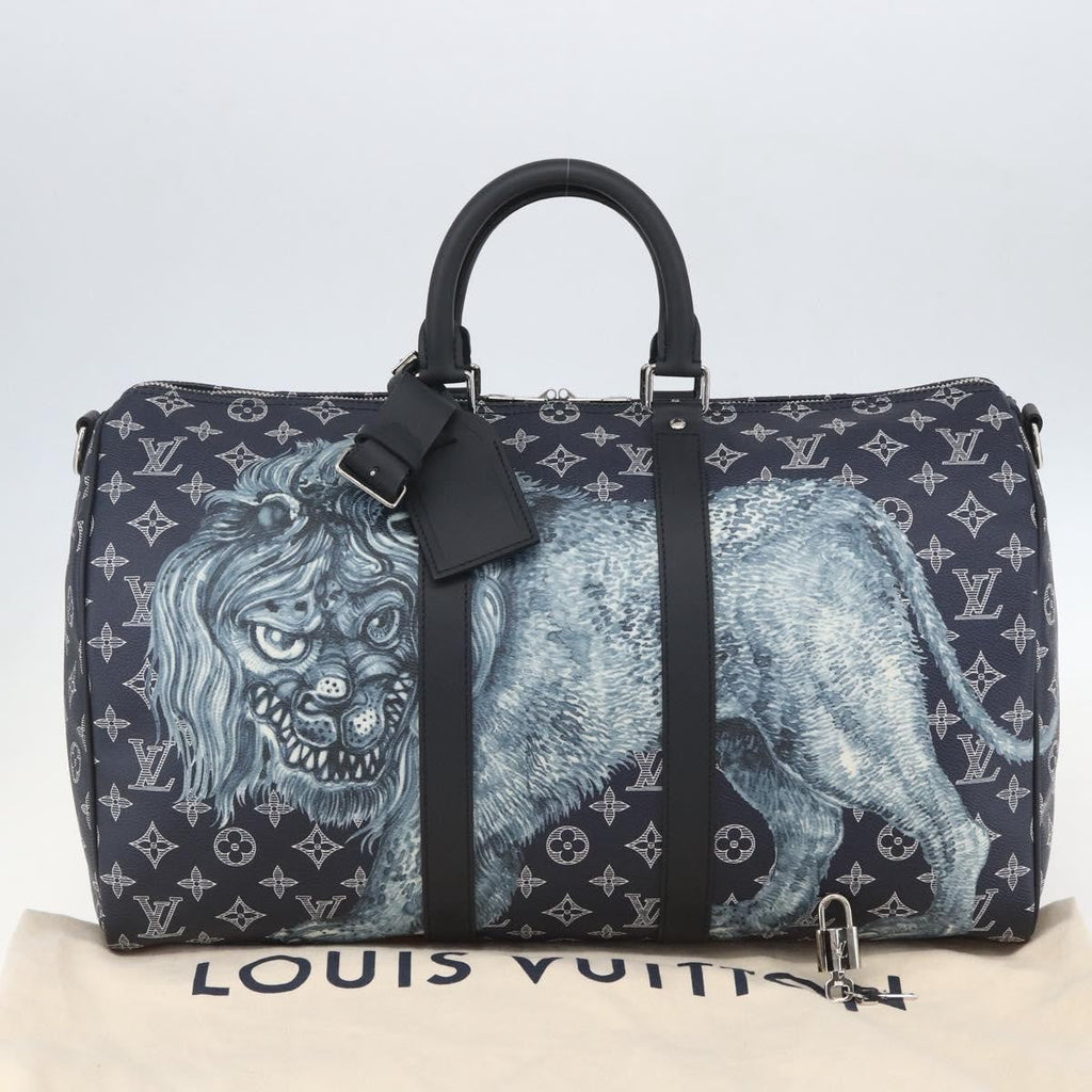 Louis Vuitton Keepall Bandouliere Bag Limited Edition Chapman Savane Monogram Canvas Navy Canvas Travel Bag