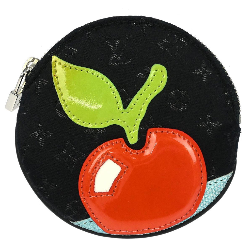 Louis Vuitton Round Coin Purse Limited Edition Monogram Silk Black Leather Wallets Accessory