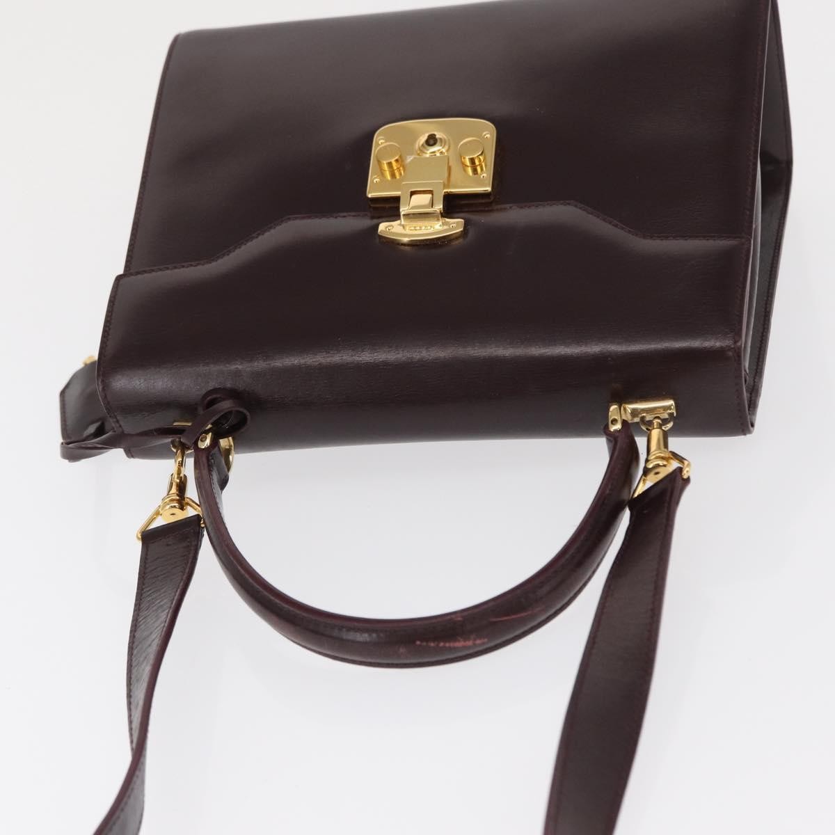 Gucci Vintage Lady Lock Top Handle Bag Leather Burgundy Leather Handbag (Pre-Owned)