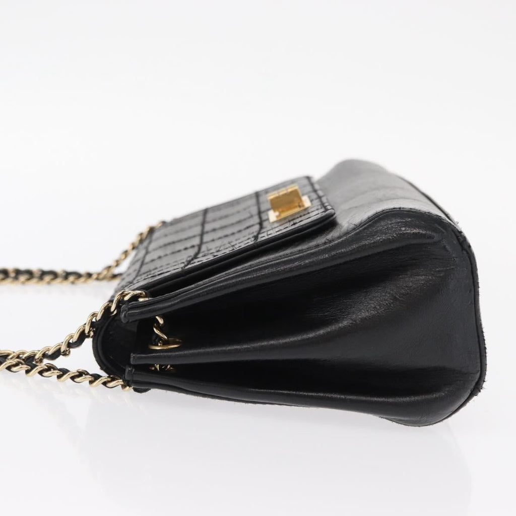 Chanel Chocolate Bar Accordion Reissue Flap Bag Quilted Lambskin Black Leather Shoulder Bag Bag