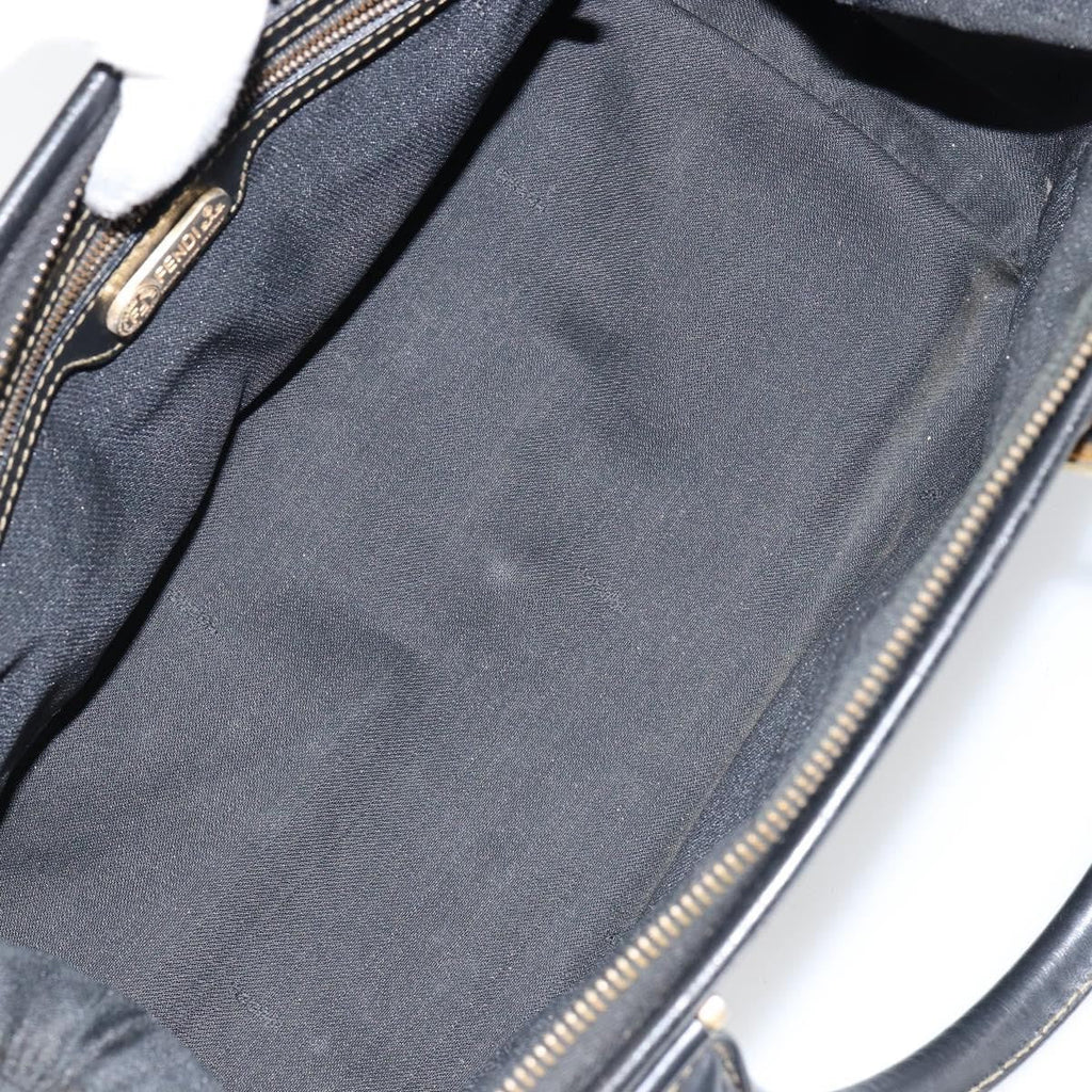 Fendi Vintage Pequin Boston Bag Coated Canvas Black Canvas Bag