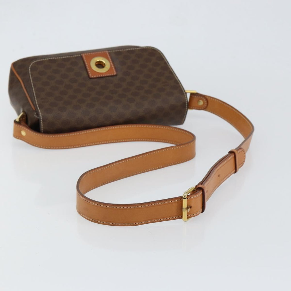 Celine Vintage Macadam Circle Logo Shoulder Bag Canvas And Leather Brown Canvas Shoulder Bag Bag