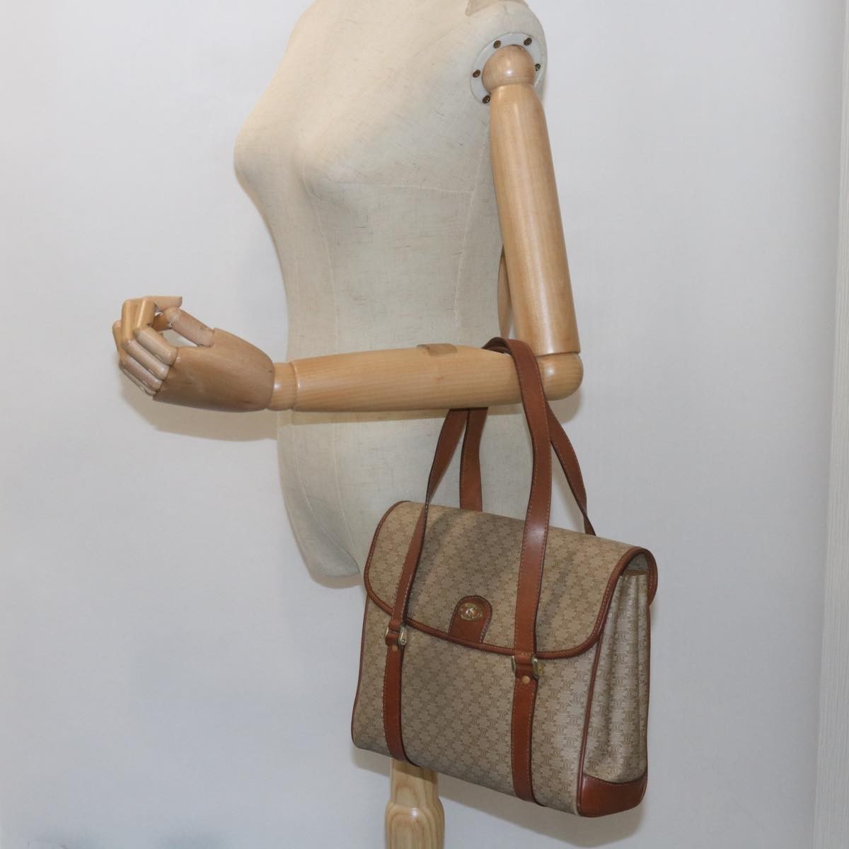 Celine Vintage Macadam Handbag Canvas And Leather Beige Canvas Handbag