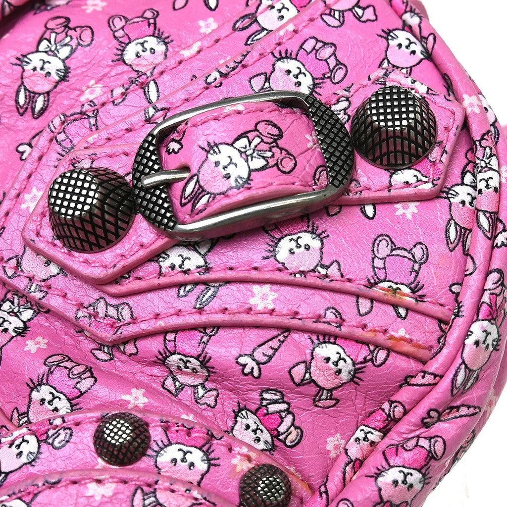 Balenciaga Le Cagole Giant Studs Shoulder Bag Printed Leather Pink Leather Shoulder Bag