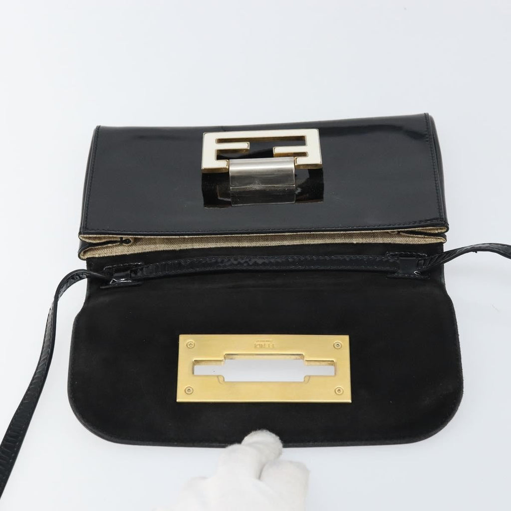 Fendi Vintage Shoulder Bag Enamel Black Patent_Leather Shoulder Bag Bag