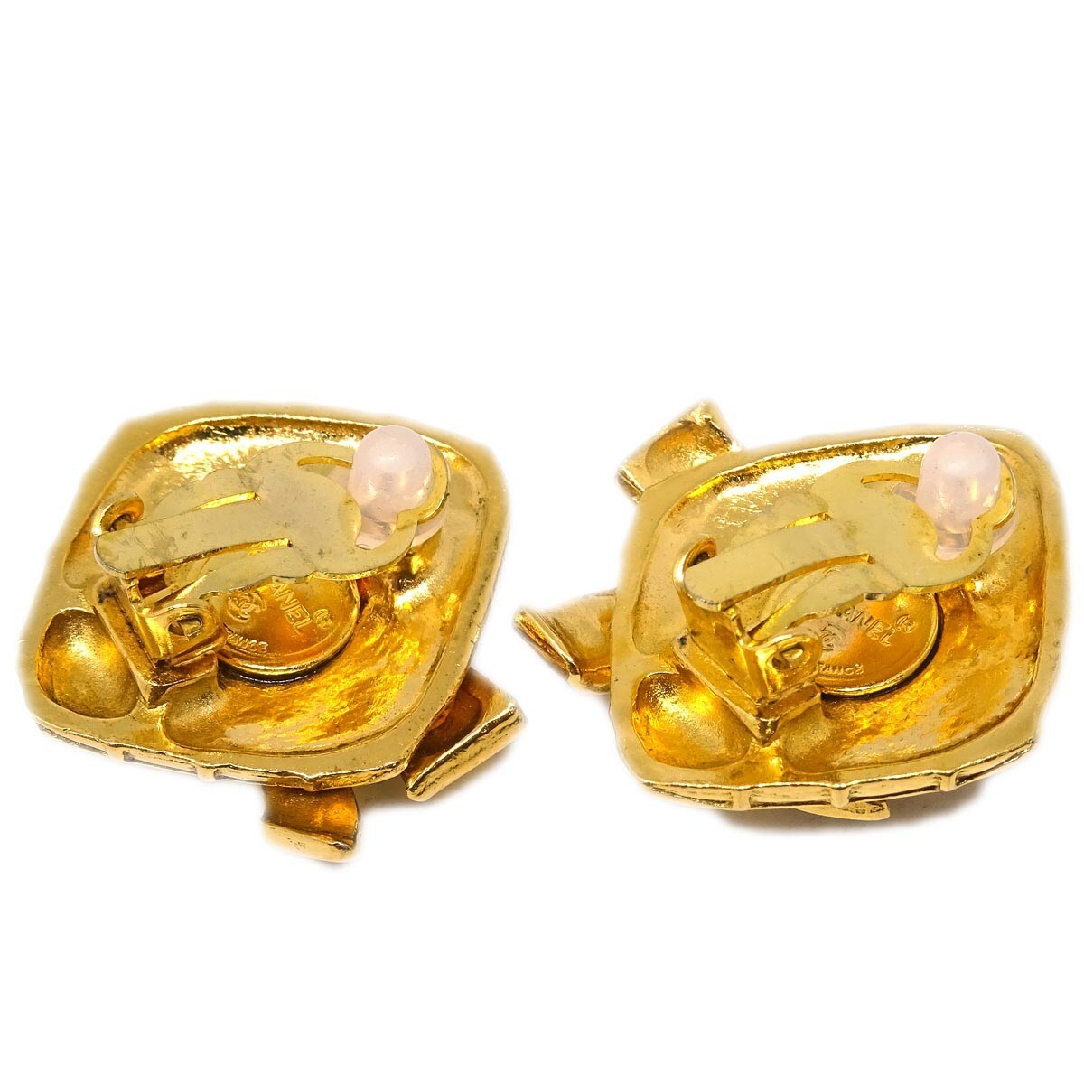 Chanel Cc Rhombus Clip-On Earrings Metal Gold Gold_Plated Earrings Jewelry