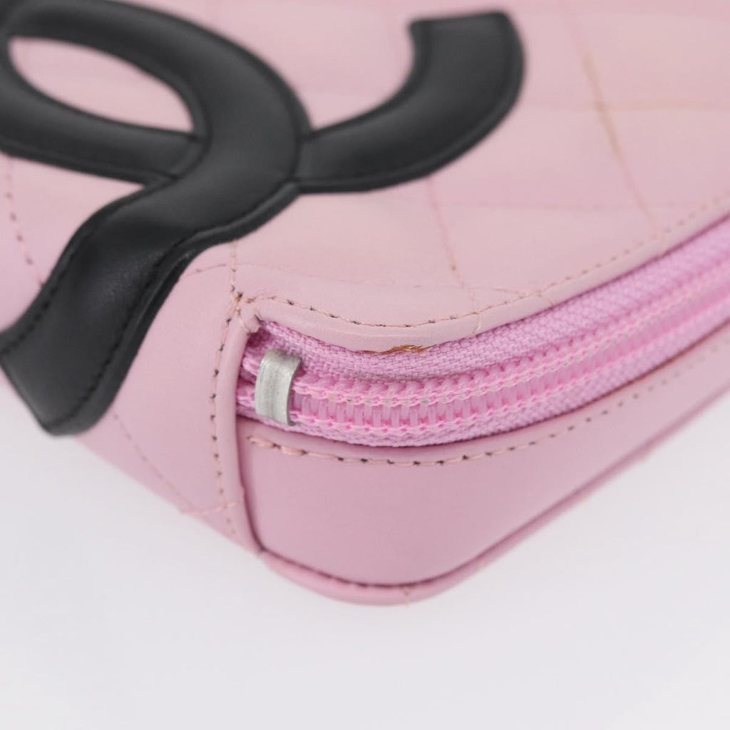 Chanel Cambon Zip Around Cosmetic Case Quilted Leather Pink Leather Wallets Accessory