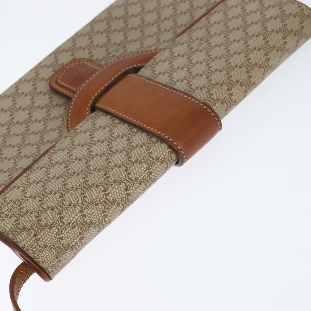 Celine Vintage Macadam Shoulder Bag Canvas And Leather Beige Canvas Shoulder Bag Bag