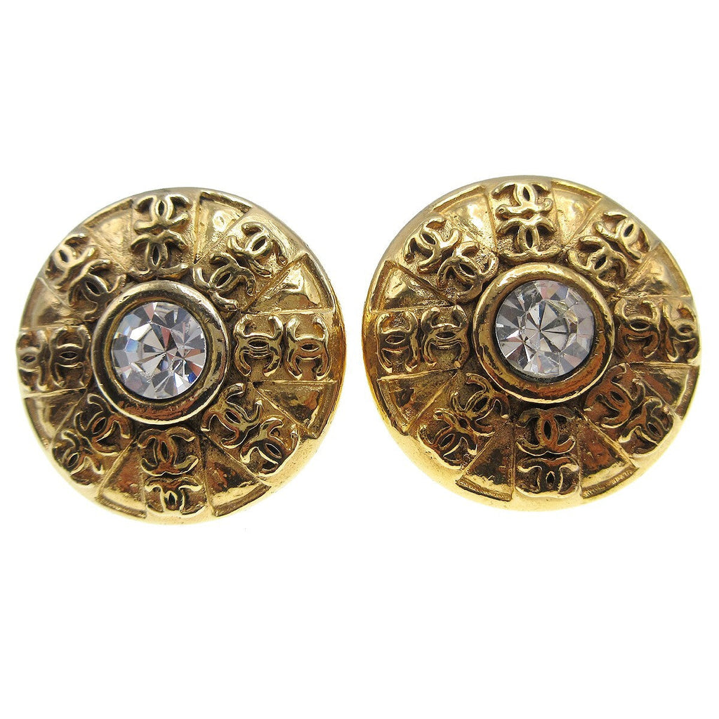 Chanel Cc Round Earrings Metal And Crystal Gold Gold_Plated Earrings Jewelry