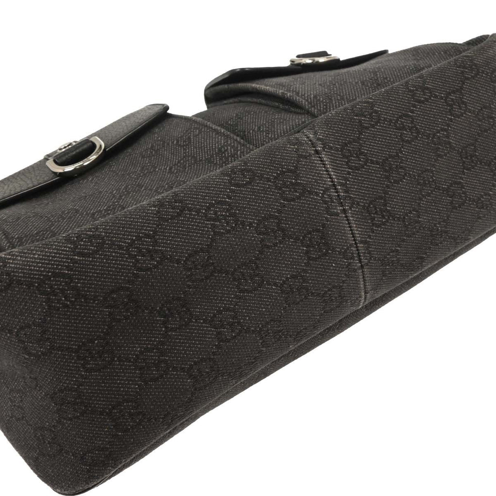 Gucci Abbey Pocket Hobo Gg Canvas Gray Canvas Handbag (Pre-Owned)