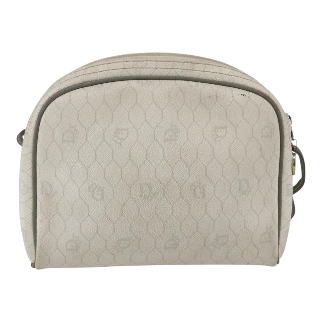 Christian Dior Vintage Honeycomb Shoulder Bag Canvas And Leather White Canvas Shoulder Bag Bag (Pre-Owned)