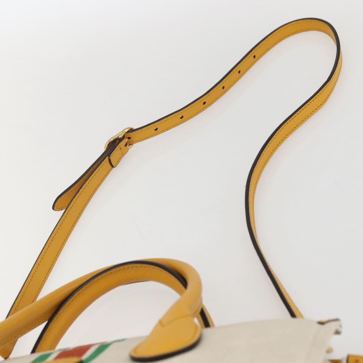 Gucci Foldable Web Tote Canvas With Leather Beige Canvas Tote Bag Bag (Pre-Owned)