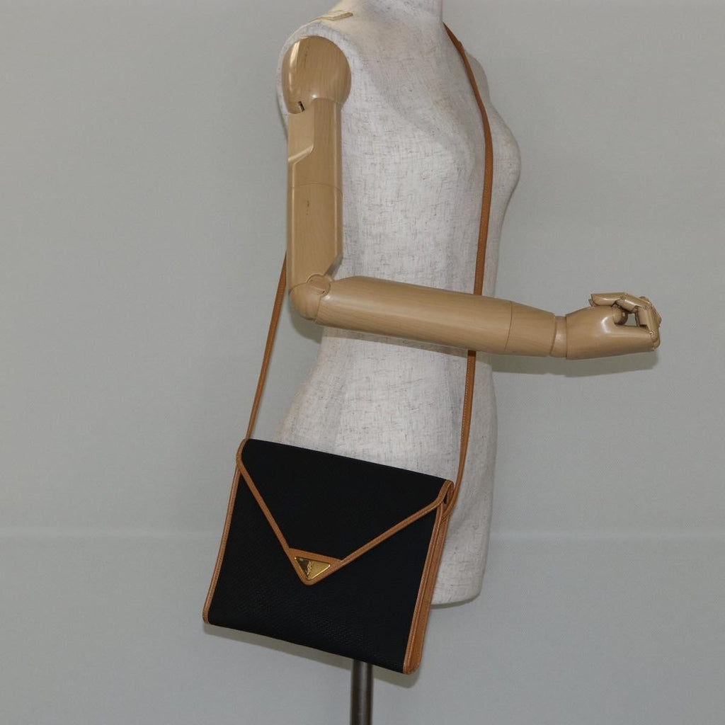 Saint Laurent Vintage Flap Crossbody Bag Coated Canvas With Leather Black Pvc Shoulder Bag Bag (Pre-Owned)