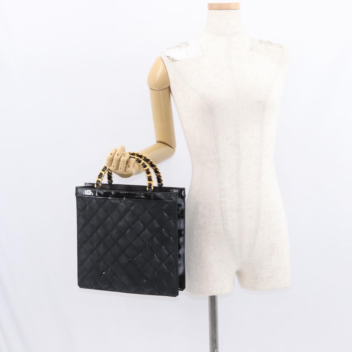 Chanel Chocolate Bar Tote Leather Black Patent_Leather Handbag