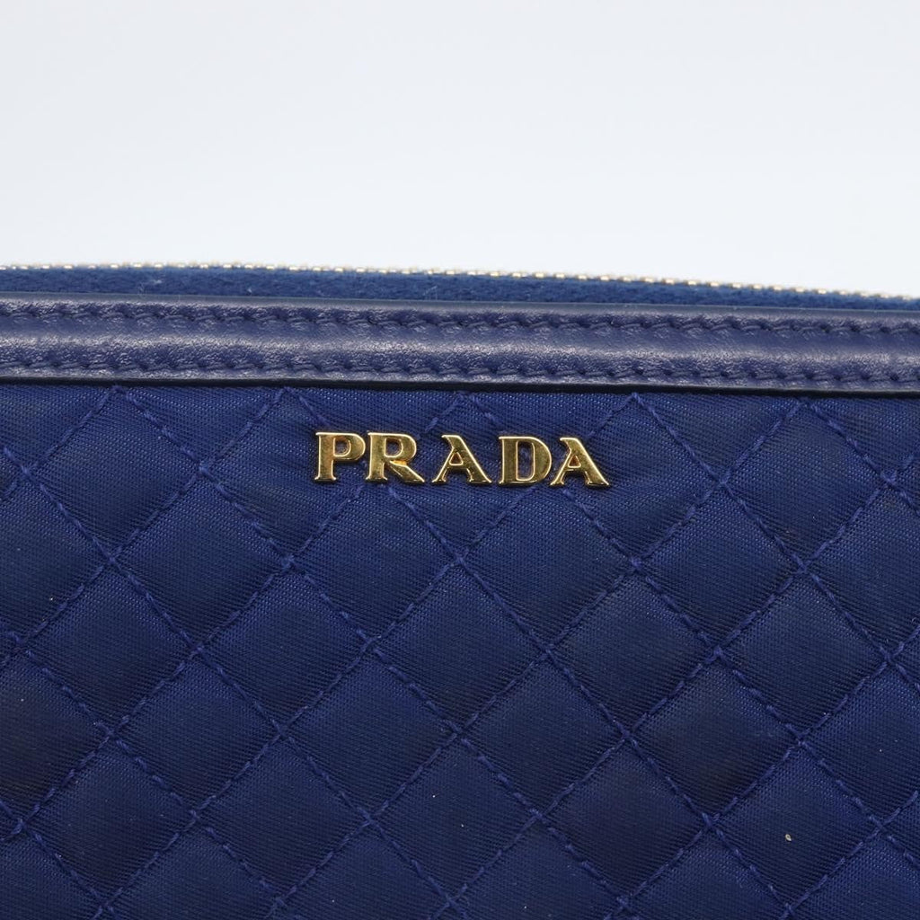 Prada Zip Around Organizer Wallet Saffiano Leather With Applique Blue Leather Wallets Accessory