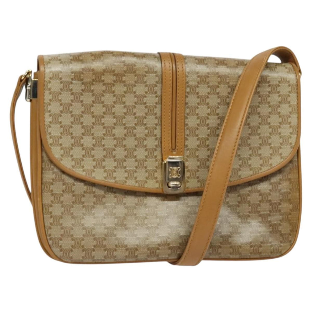 Celine Macadam Shoulder Bag Pvc Leather Beige Canvas Bag