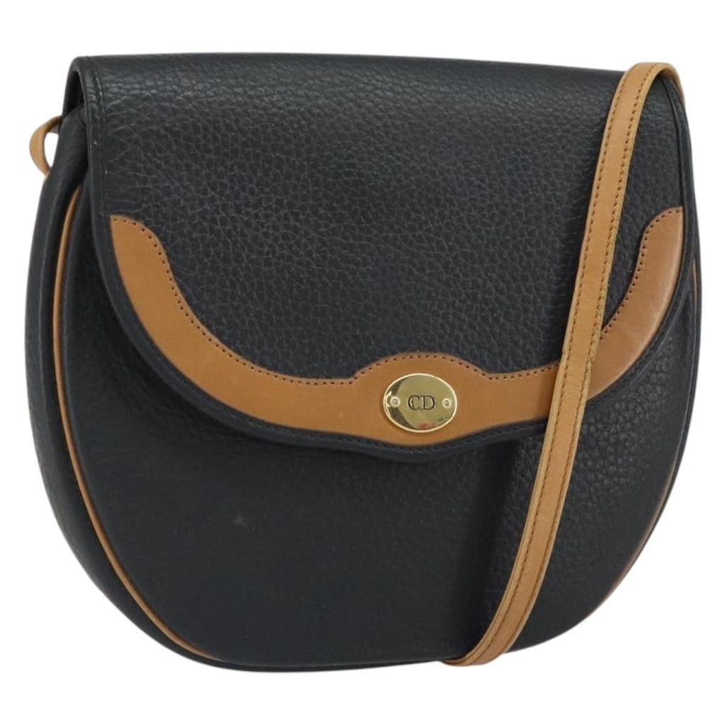 Christian Dior Vintage Cd Flap Shoulder Bag Leather Black Leather Shoulder Bag Bag (Pre-Owned)