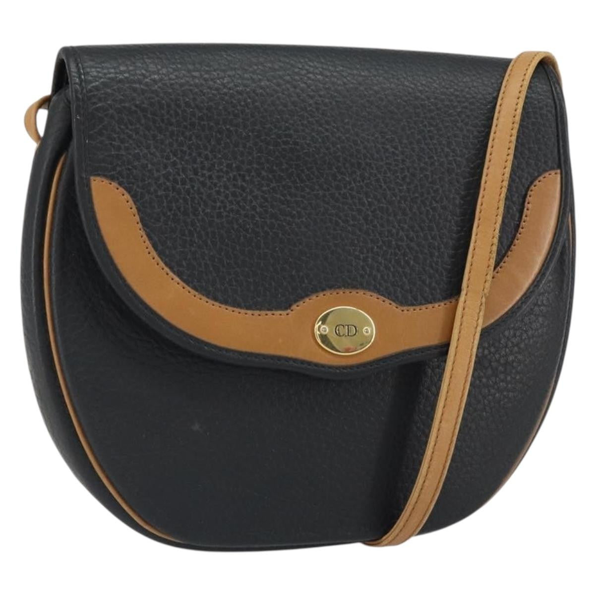 Christian Dior Vintage Cd Flap Shoulder Bag Leather Black Leather Shoulder Bag Bag (Pre-Owned)