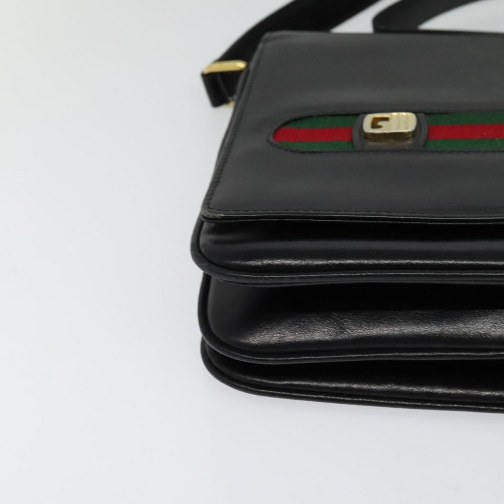 Gucci Sherry Line Shoulder Bag Leather Black Leather Shoulder Bag Bag (Pre-Owned)