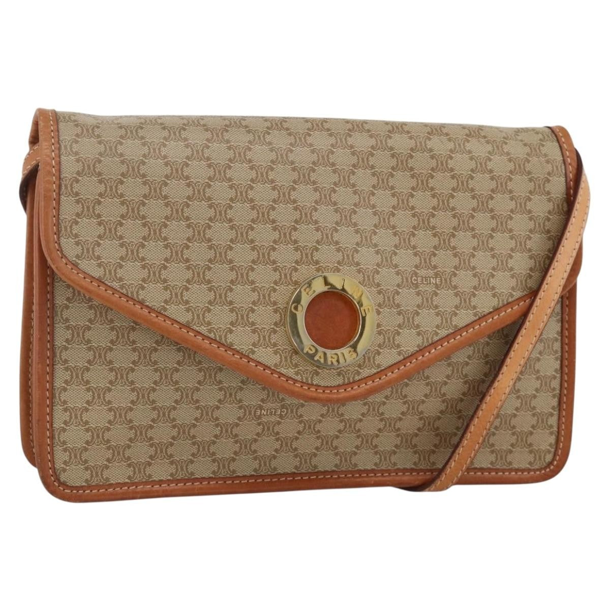 Celine Vintage Macadam Circle Logo Shoulder Bag Canvas And Leather Beige Canvas Shoulder Bag Bag