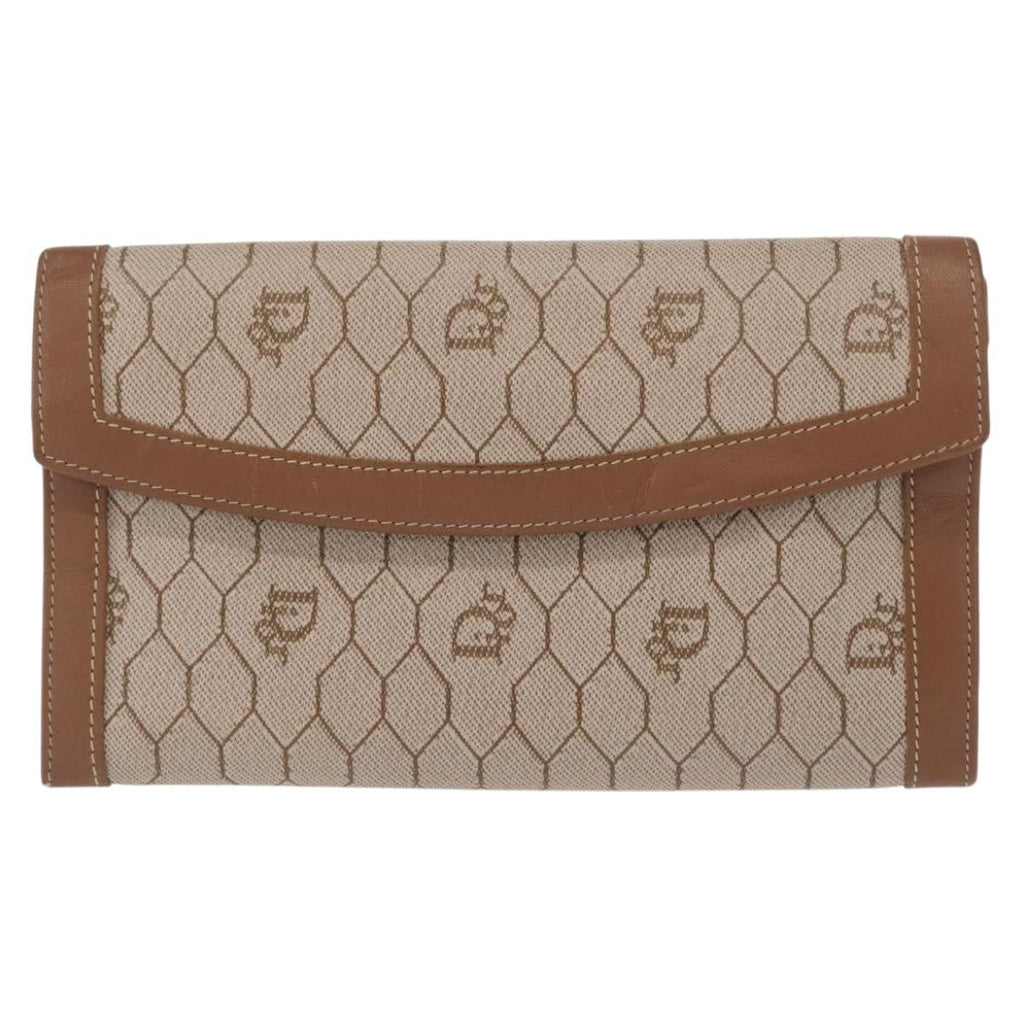 Christian Dior Vintage Honeycomb Flap Wallet Coated Canvas Beige Canvas Wallets Accessory (Pre-Owned)