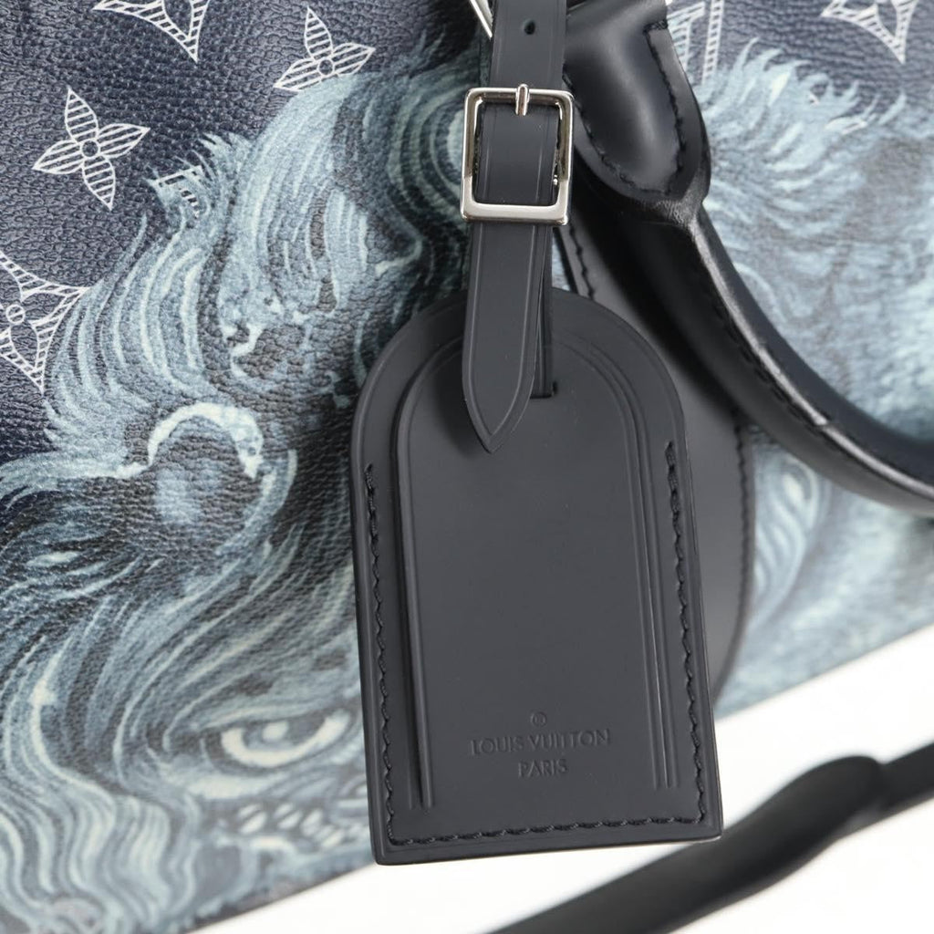Louis Vuitton Keepall Bandouliere Bag Limited Edition Chapman Savane Monogram Canvas Navy Canvas Travel Bag